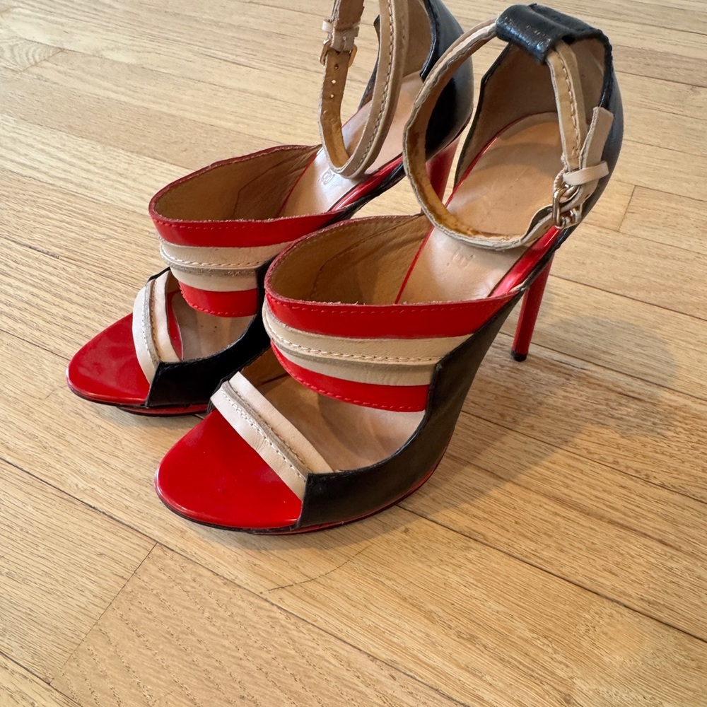 L.A.M.B. Red and Black Stiletto Heels